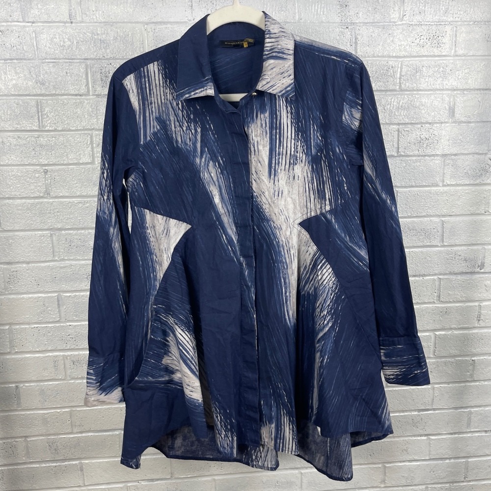 Donna Karan New York Abstract Tunic Shirt Womens S Blue Artsy Minimalist